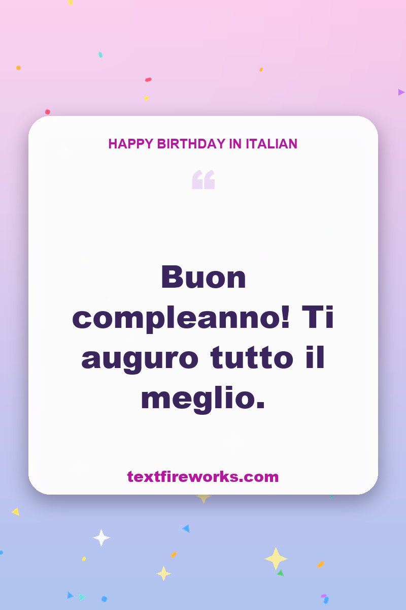 Buon compleanno! Ti auguro tutto il meglio.